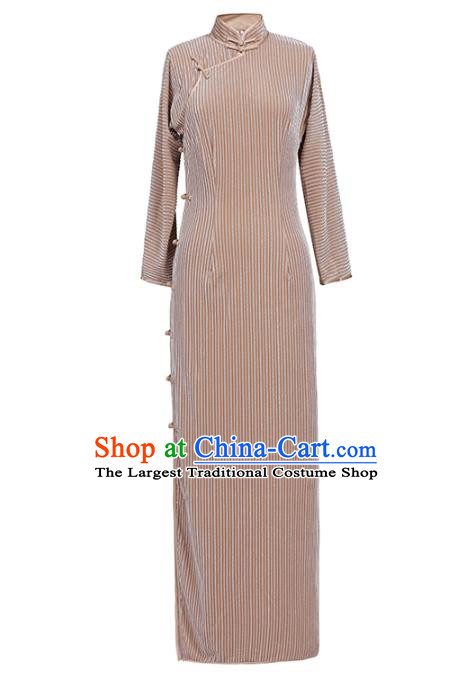 Chinese Classical Dance Qipao Dress National Shanghai Lady Costume Traditional Pleuche Cheongsam