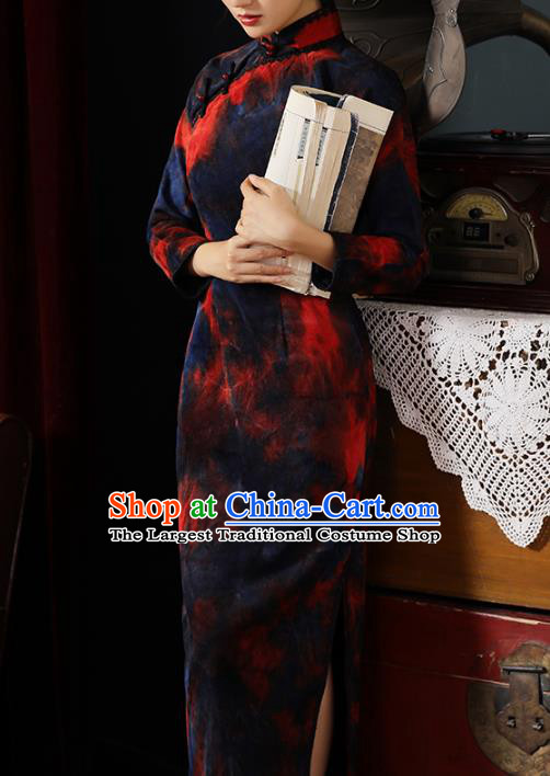 Chinese Traditional Old Shanghai Cheongsam National Young Lady Costume Classical Tie Dye Qipao Dress