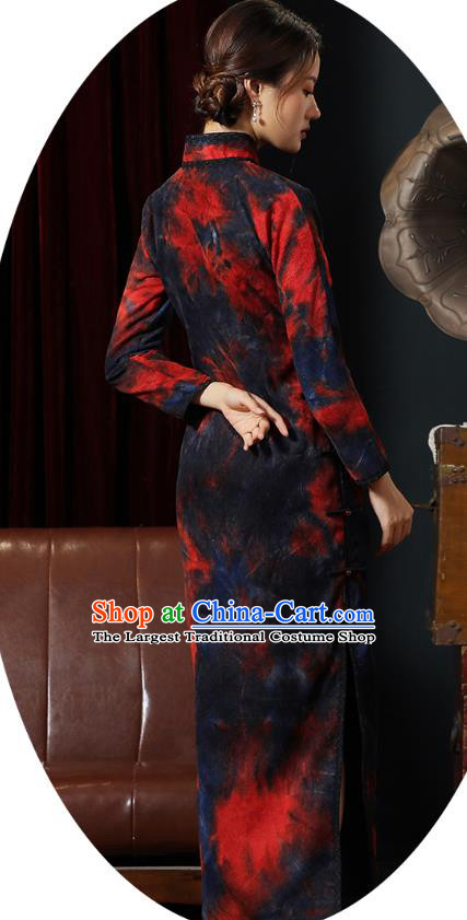Chinese Traditional Old Shanghai Cheongsam National Young Lady Costume Classical Tie Dye Qipao Dress