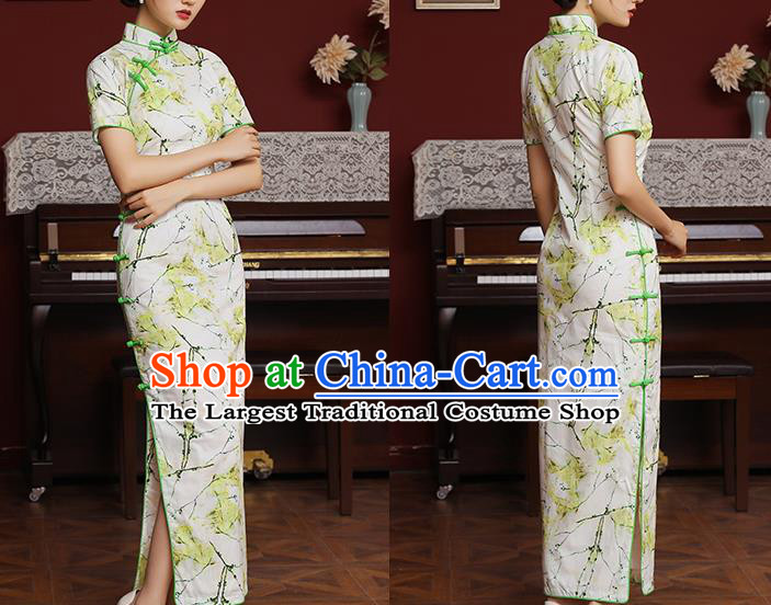 Chinese National Tang Suit Costume Traditional Printing Cheongsam Classical Young Lady Qipao Dress
