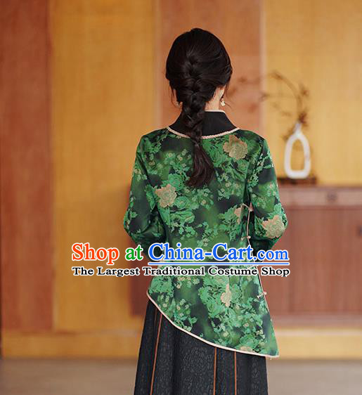 China National Gambiered Guangdong Gauze Shirt Traditional Tang Suit Green Silk Blouse
