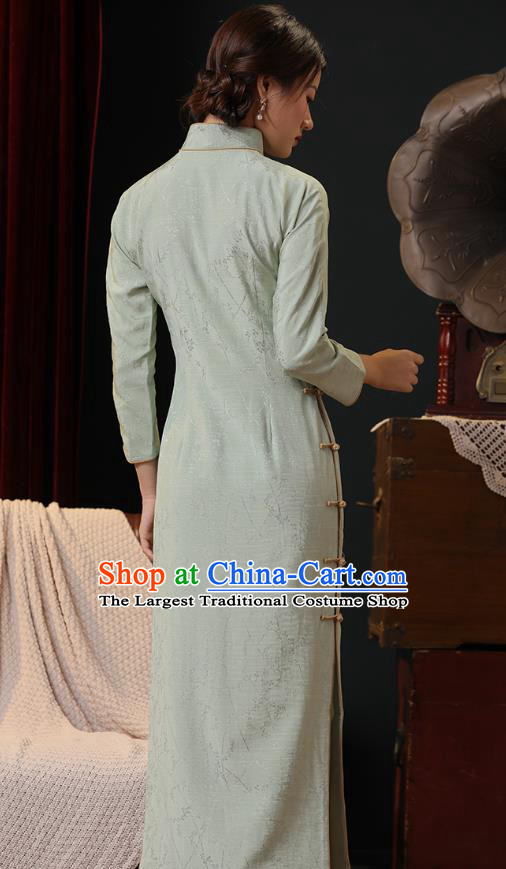 Chinese Traditional Light Green Flax Cheongsam Classical Qipao Dress National Shanghai Lady Costume