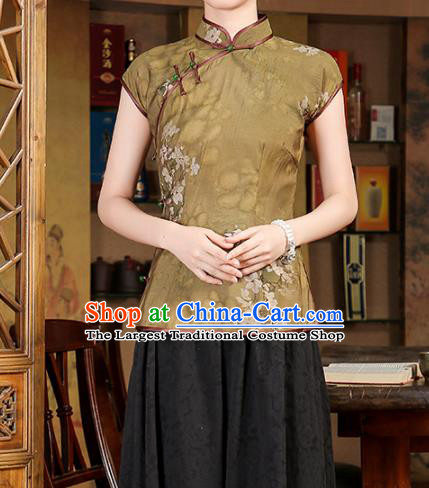 China Traditional Tang Suit Ginger Tencel Shirt Classical Cheongsam Upper Outer Garment