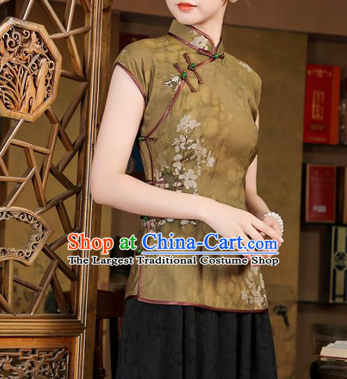 China Traditional Tang Suit Ginger Tencel Shirt Classical Cheongsam Upper Outer Garment