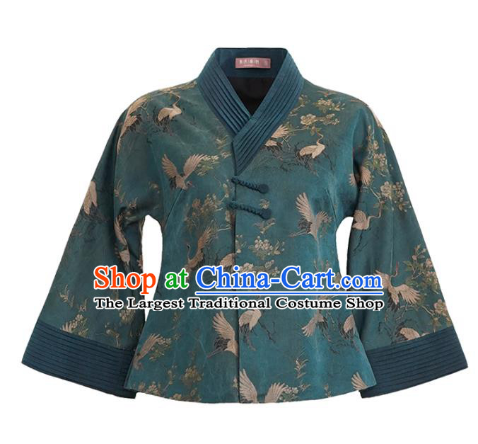 China National Female Outer Garment Traditional Tang Suit Blue Brocade Jacket