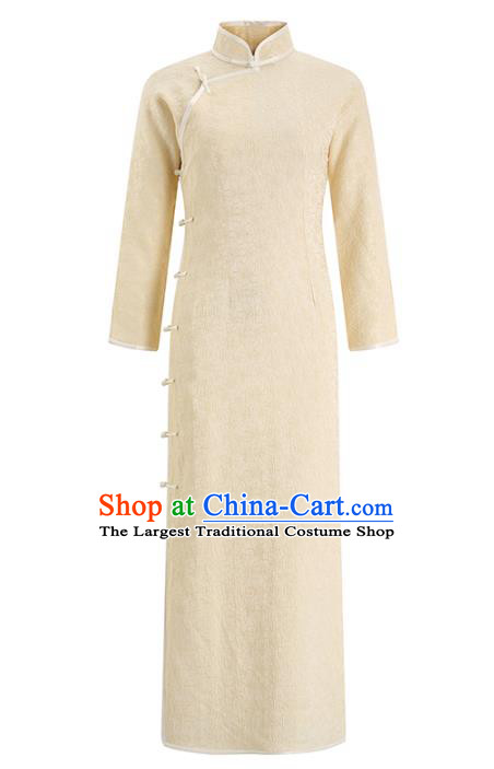Chinese Classical Champagne Cheongsam Traditional Old Shanghai Qipao Dress Clothing