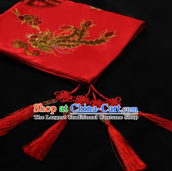 China Embroidered Golden Sequins Dragon Phoenix Bride Red Veil Traditional Wedding Headwear Xiuhe Suit Headdress