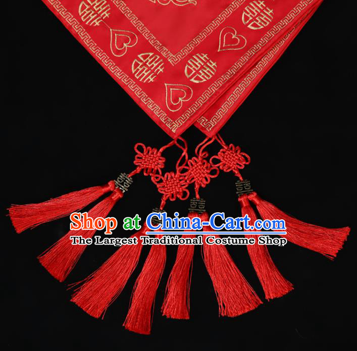 China Traditional Wedding Headwear Ancient Bride Red Veil Xiuhe Suit Red Satin Kerchief Headdress