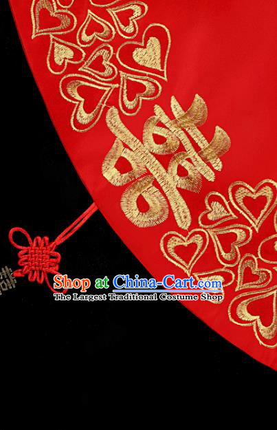 China Red Satin Circular Kerchief Bridal Veil Traditional Wedding Xiuhe Suit Embroidered Headpiece