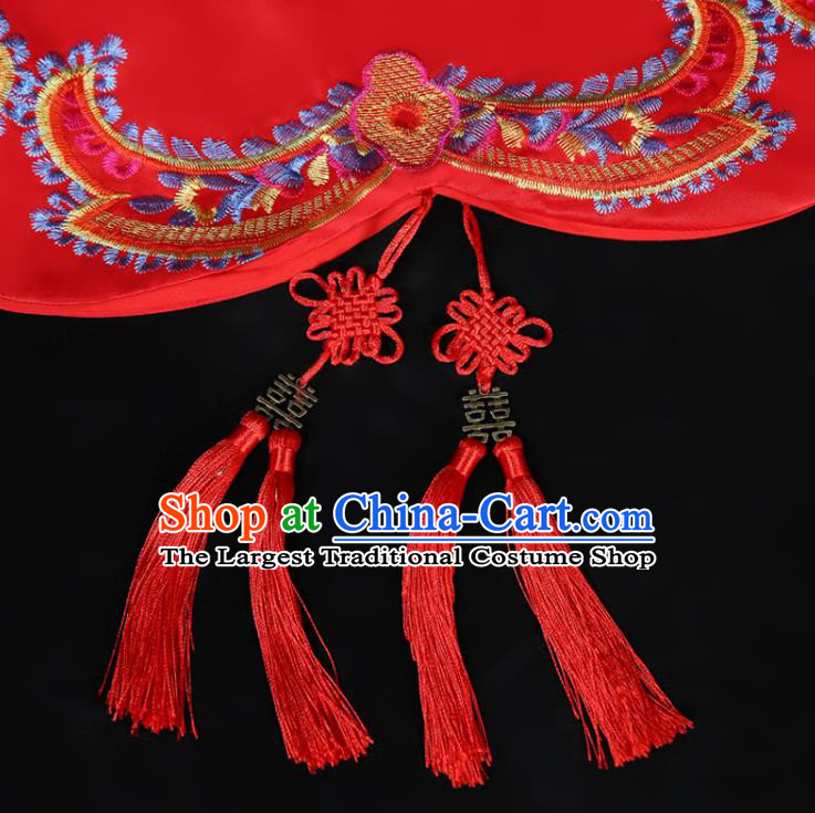 China Traditional Wedding Xiuhe Suit Headdress Embroidery Dragon Phoenix Red Bridal Veil Kerchief