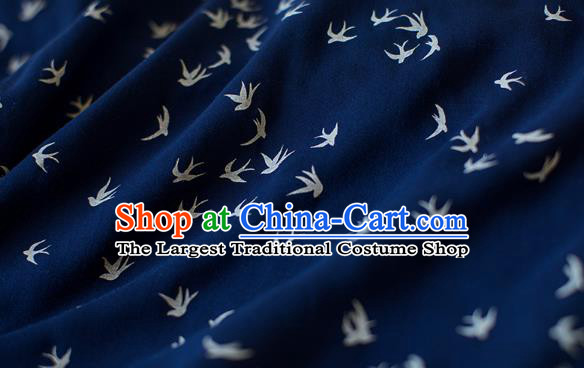 Republic of China Ruffle Sleeve Cheongsam Costume Traditional Minguo Printing Swallow Deep Blue Qipao Dress