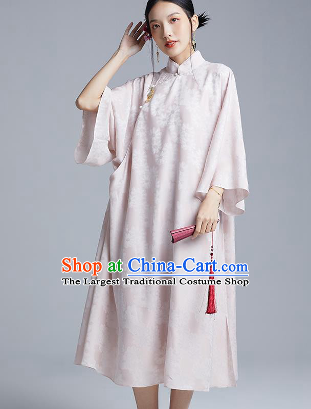 China Classical Pink Silk Loose Cheongsam Costume Traditional Young Lady Qipao Dress