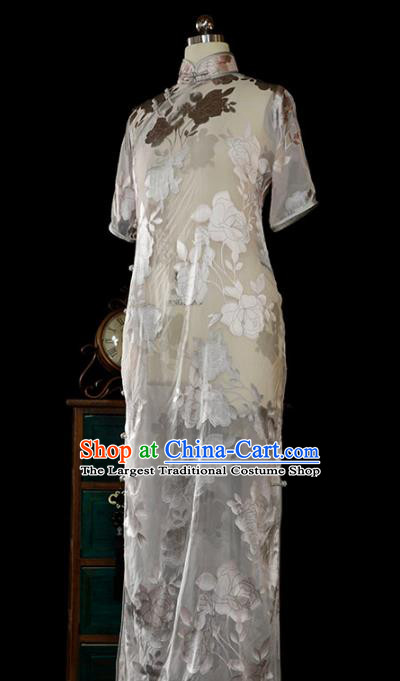 Chinese Traditional White Silk Qipao Dress Classical Tang Suit Cheongsam