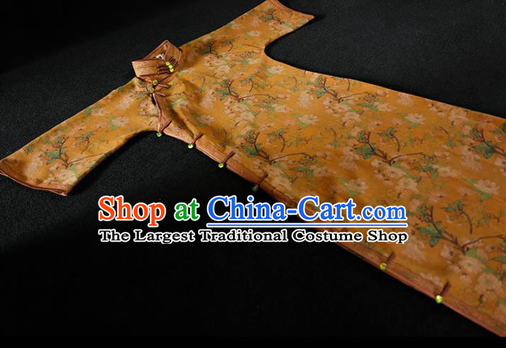 Republic of China Yellow Gambiered Guangdong Gauze Qipao Dress Traditional Minguo Classical Printing Pear Blossom Cheongsam