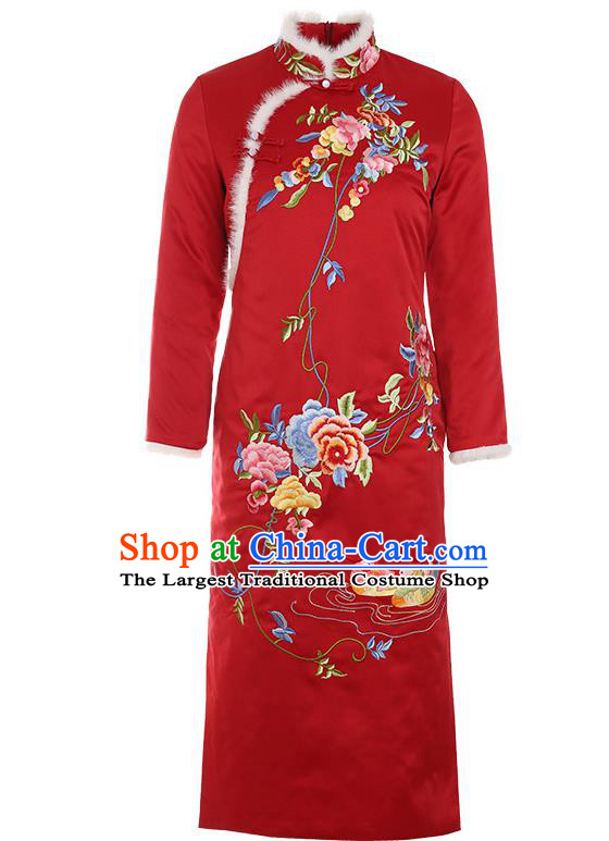 Chinese Traditional Wedding Embroidered Red Qipao Dress Tang Suit Cheongsam Bride Costume