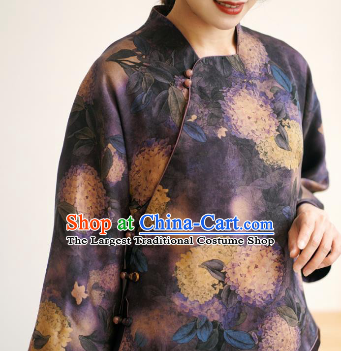 China Classical Cheongsam Shirt National Purple Silk Shirt Traditional Watered Gauze Upper Outer Garment