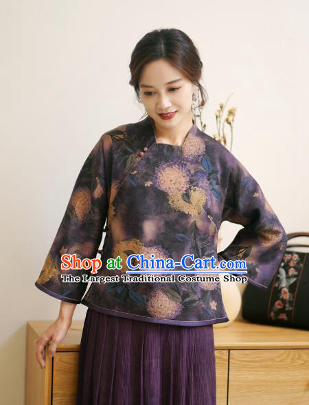 China Classical Cheongsam Shirt National Purple Silk Shirt Traditional Watered Gauze Upper Outer Garment