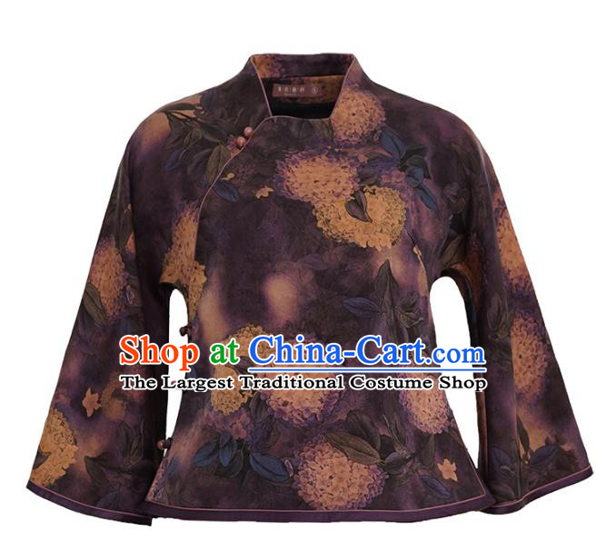 China Classical Cheongsam Shirt National Purple Silk Shirt Traditional Watered Gauze Upper Outer Garment
