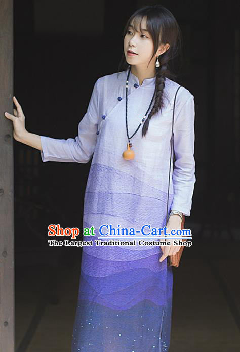 China Classical Purple Ramie Cheongsam Costume Traditional Tang Suit Young Woman Qipao Dress