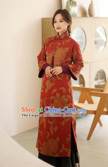 China Qipao Dress Female Red Gambiered Guangdong Gauze Long Cheongsam