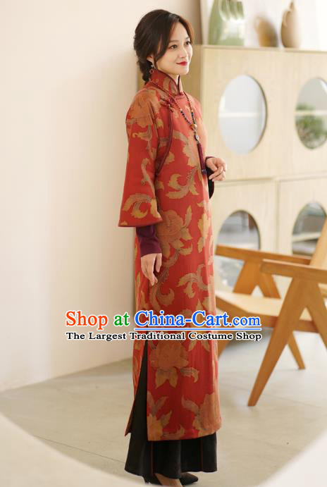 China Qipao Dress Female Red Gambiered Guangdong Gauze Long Cheongsam