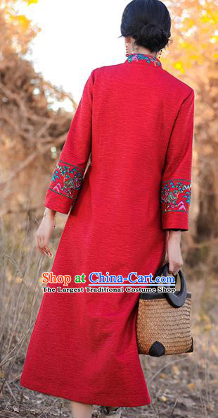 Chinese Traditional Embroidered Outer Garment National Tang Suit Red Dust Coat