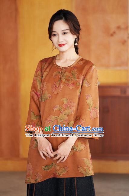 China Traditional Orange Silk Short Jacket National Gambiered Guangdong Gauze Upper Outer Garment