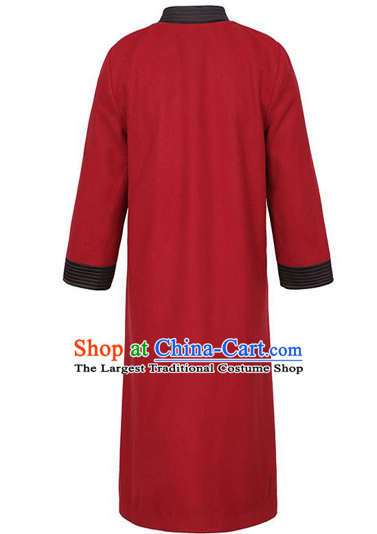 China Zen Costume Classical Qipao Dress Traditional Tang Suit Embroidered Red Woolen Cheongsam