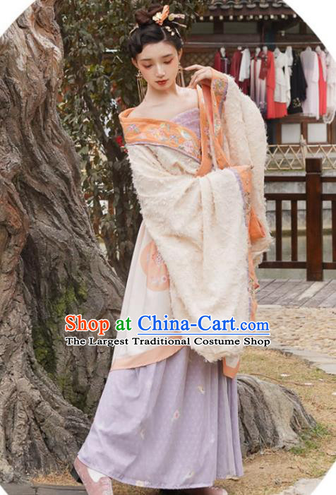 China Ancient Goddess Hanfu Dress Clothing Traditional Tang Dynasty Court Woman Embroidered Costumes