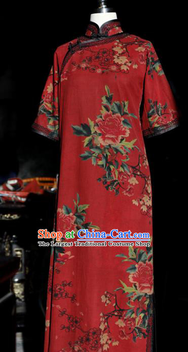 Republic of China Classical Wedding Red Cheongsam Traditional Minguo Shanghai Beauty Silk Qipao Dress