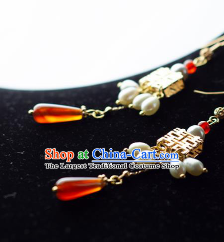 China Ancient Princess Ear Accessories Traditional Hanfu Wedding Golden Earrings