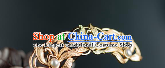 Chinese Traditional Hanfu Pearls Hairpin Hair Accessories Ancient Ming Dynasty Princess Golden Orchids Hair Crown