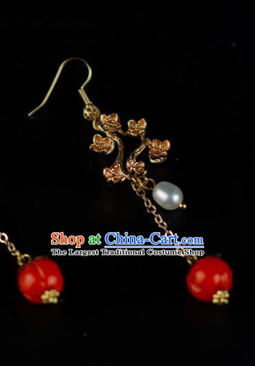 China Classical Cheongsam Ear Accessories Traditional Hanfu Red Persimmon Earrings