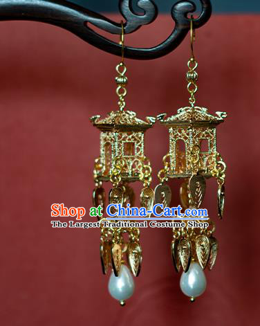 China Traditional Ming Dynasty Princess Ear Accessories Ancient Hanfu Golden Palace Lantern Earrings