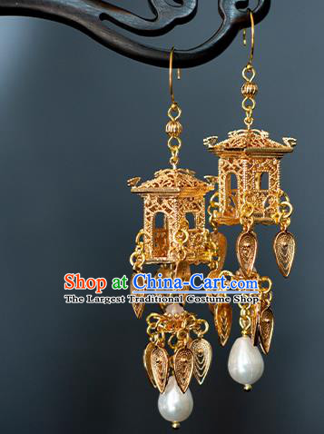 China Traditional Ming Dynasty Princess Ear Accessories Ancient Hanfu Golden Palace Lantern Earrings
