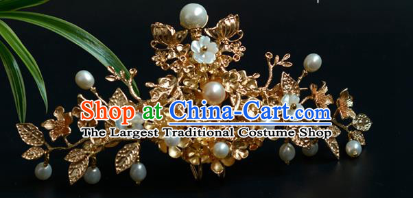 Chinese Traditional Ming Dynasty Hairpin Hanfu Hair Accessories Ancient Palace Princess Golden Hair Crown