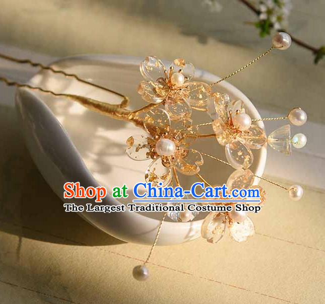 Chinese Traditional Hanfu Pearls Hairpin Court Hair Accessories Ancient Palace Lady Sakura Hair Stick