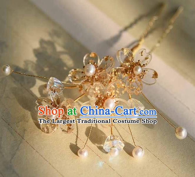 Chinese Traditional Hanfu Pearls Hairpin Court Hair Accessories Ancient Palace Lady Sakura Hair Stick