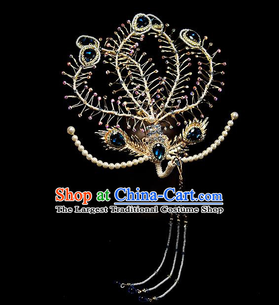 Chinese Handmade Hair Accessories Traditional Ming Dynasty Blue Crystal Phoenix Hairpin Ancient Princess Hair Stick