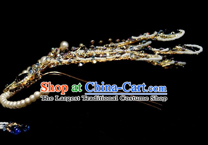 Chinese Handmade Hair Accessories Traditional Ming Dynasty Blue Crystal Phoenix Hairpin Ancient Princess Hair Stick