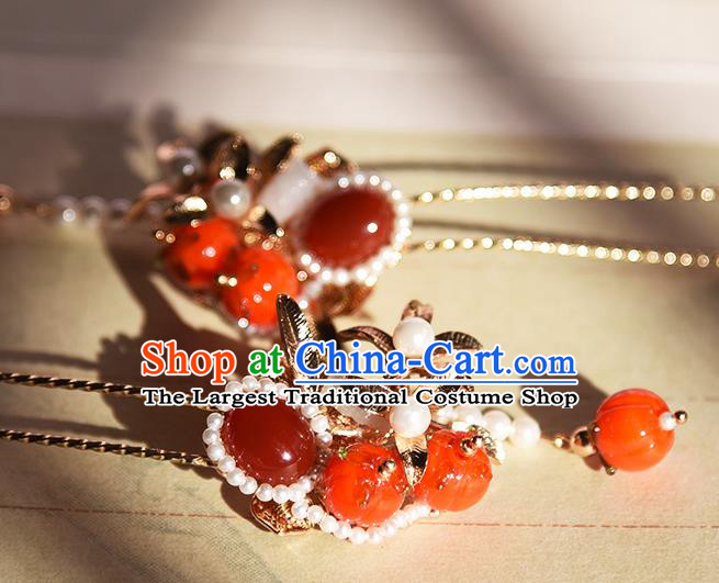 Chinese Traditional Red Persimmon Hairpin Handmade Hair Accessories Ancient Palace Lady Agate Hair Stick