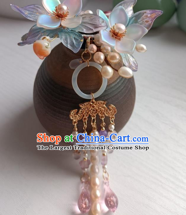 Chinese Ancient Young Woman Hairpin Hanfu Hair Accessories Traditional Ming Dynasty Wisteria Tassel Hair Claw