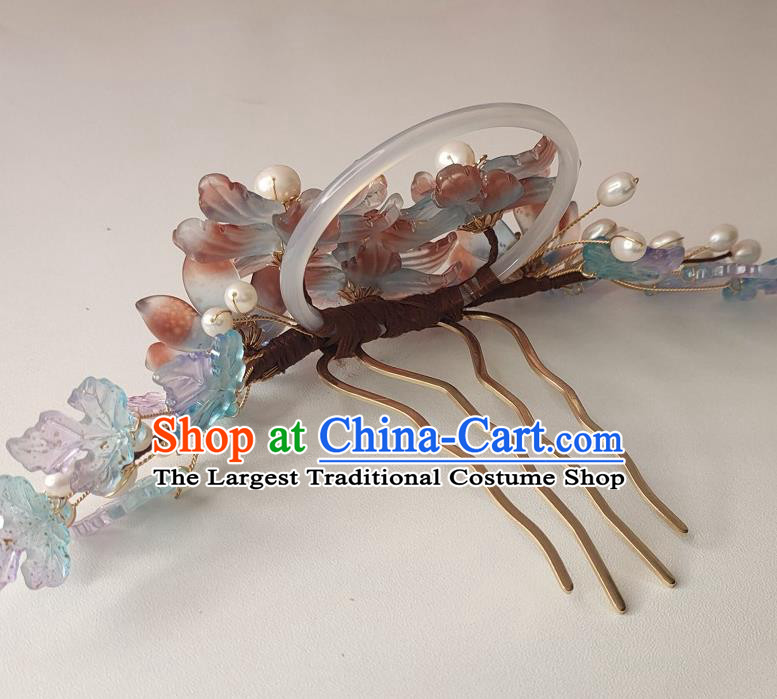 Chinese Ancient Noble Princess Hair Comb Hanfu Hair Accessories Traditional Ming Dynasty Peach Blossom Hair Crown