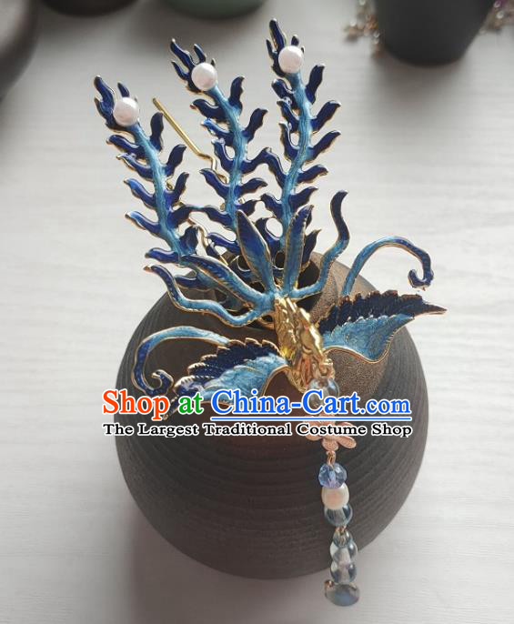 Chinese Ancient Queen Hairpin Hanfu Hair Accessories Traditional Ming Dynasty Enamel Phoenix Hair Crown