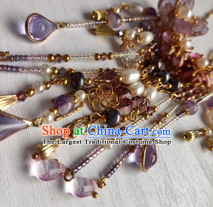 Chinese Ancient Court Lady Amethyst Tassel Hairpin Hanfu Hair Accessories Traditional Ming Dynasty Hair Clip