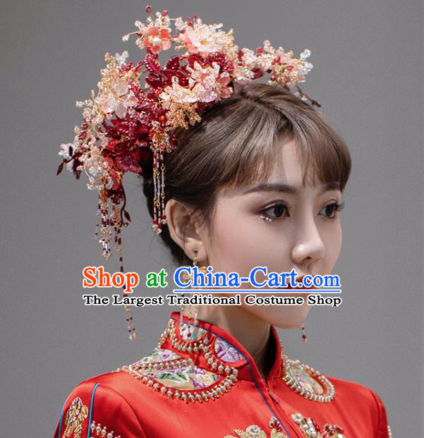 Chinese Bride Phoenix Coronet Traditional Wedding Hair Accessories Classical Xiuhe Suit Flowers Hair Crown