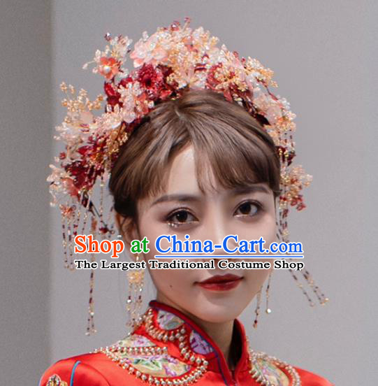 Chinese Bride Phoenix Coronet Traditional Wedding Hair Accessories Classical Xiuhe Suit Flowers Hair Crown