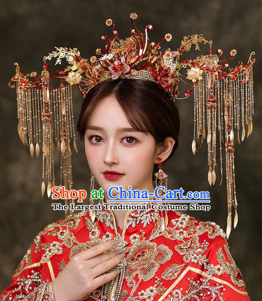 Chinese Bride Luxury Phoenix Coronet Traditional Wedding Hair Accessories Classical Xiuhe Suit Tassel Hair Crown