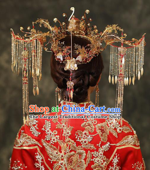 Chinese Bride Luxury Phoenix Coronet Traditional Wedding Hair Accessories Classical Xiuhe Suit Tassel Hair Crown