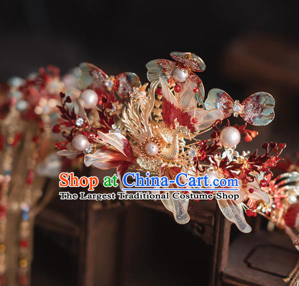 Chinese Traditional Wedding Hair Accessories Classical Xiuhe Suit Tassel Hair Crown Bride Phoenix Coronet